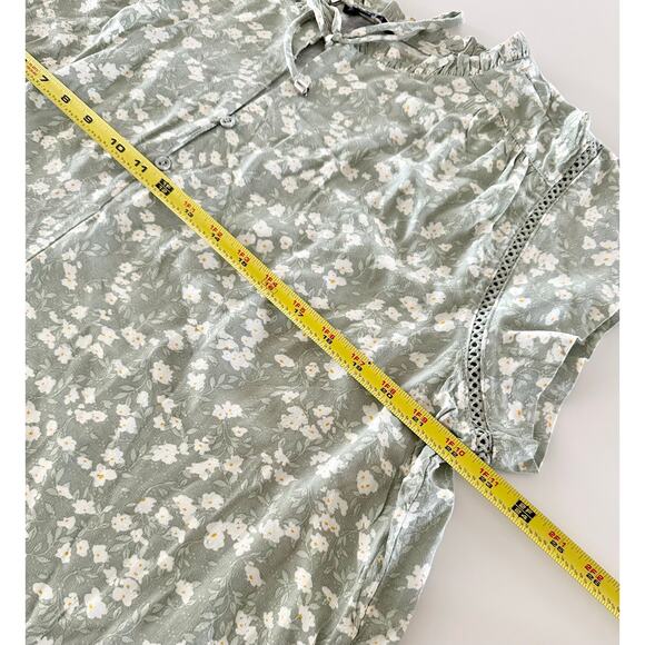 Buffalo David Bitton L Blouse soft floral green top shirt boho crochet minimal - Picture 7 of 8